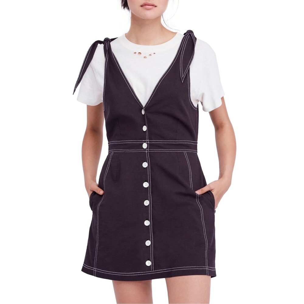 Free People London Town Overall Romper Black sz 8
